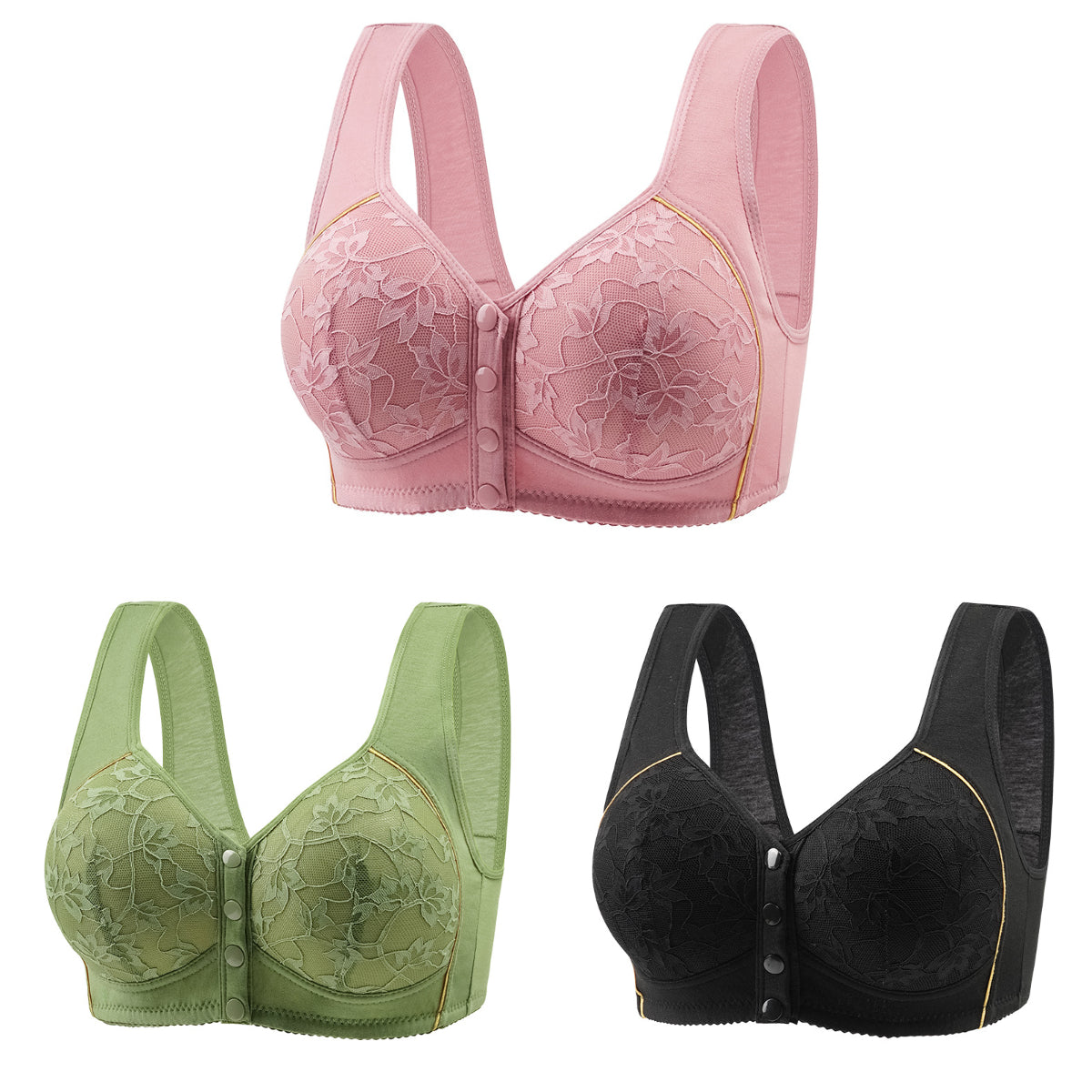 😍【Pachet de 5 bucăți】Sutien confortabil de damă din bumbac cu închizătoare frontală🎉【40-120kg】