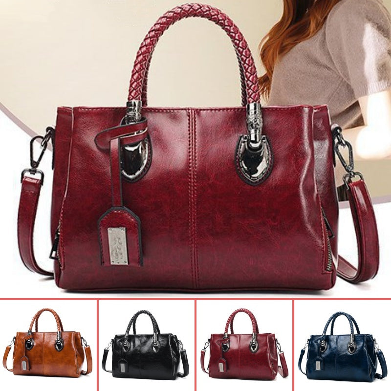 🎁👜【Časovo obmedzená zľava】Dámska vintage taška Boston z hovädzej kože, mäkká kožená kabelka, možno nosiť na jednom ramene