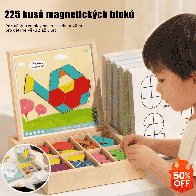 👶🌈🧩【225 dílků】🔥Magnetické dřevěné Tangram puzzle, trénink mozku a vzdělávací hračka pro děti, stimuluje myšlení
