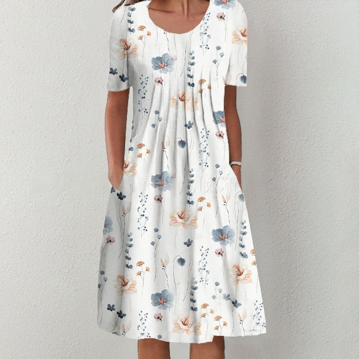 💜🌸【S-5XL】2025 Nový okrúhly krk Módne kvetinové šaty, pohodlné a neformálne, elegantné a vynikajúce