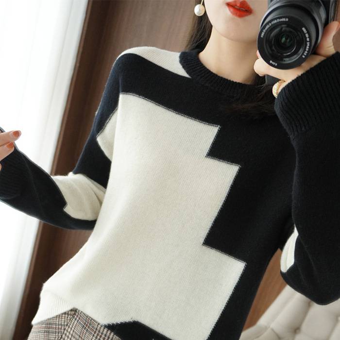 ☃️🎉【S-3XL】2024 Nuevo otoño invierno suéter de cachemira suéter corto de lana con cuello redondo suéter suelto de punto 3796783