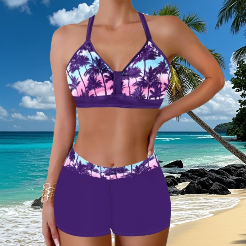 🏖️👙【50% de descuento por tiempo limitado】🌴【S-5XL】Conjunto de traje de baño estampado de vacaciones en la playa 2026