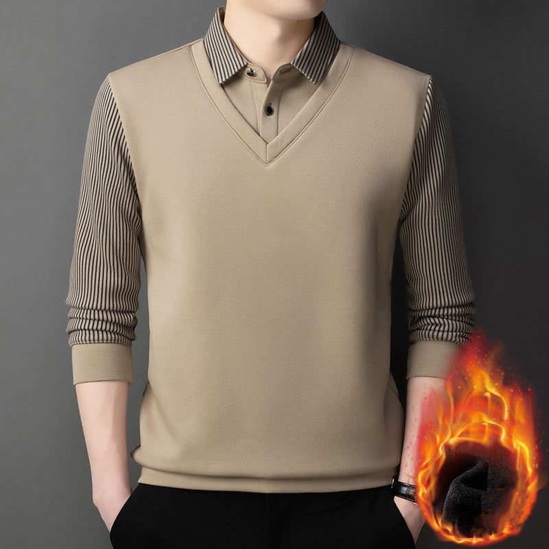 👔Pulover bărbătesc din fleece, gros și cald, din chenille artificială, format din două piese 3752015