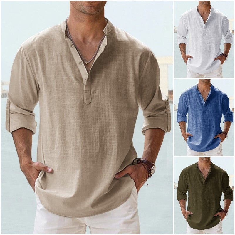 🤩【S-5XL】Tricou casual bărbătesc cu mânecă lungă, din bumbac și in 3705660