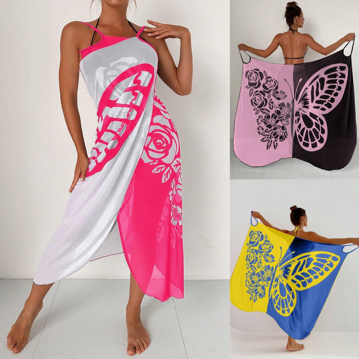 ✨【Nuevo producto con descuento】🦋🦋Nuevo traje de baño playero de gasa con estampado de mariposas para mujer 2025