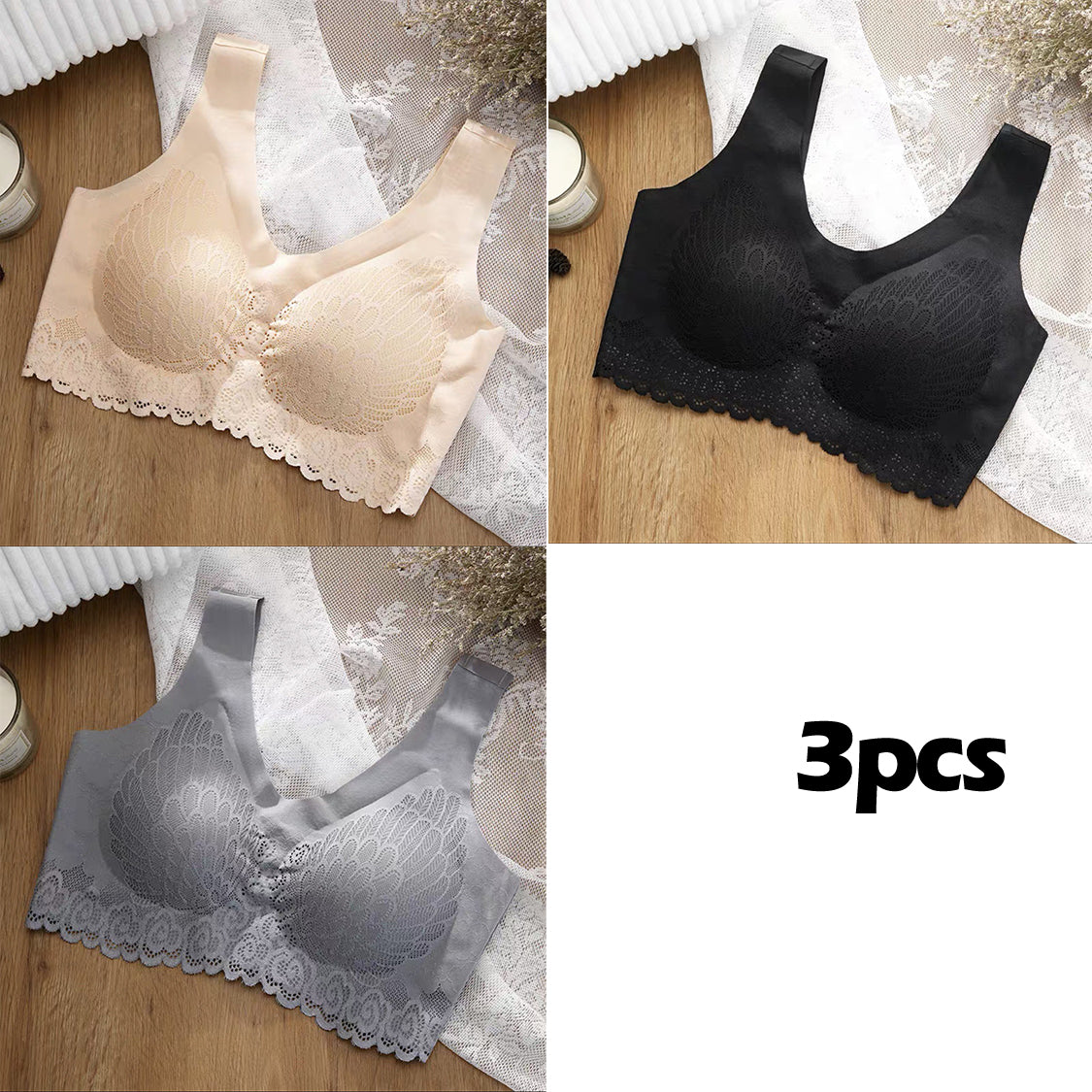 👙【3-dielna sada】Nová a vylepšená pohodlná čipkovaná podprsenka pre plnšie veľkosti, mäkké, pohodlné a priedušné bez deformácie