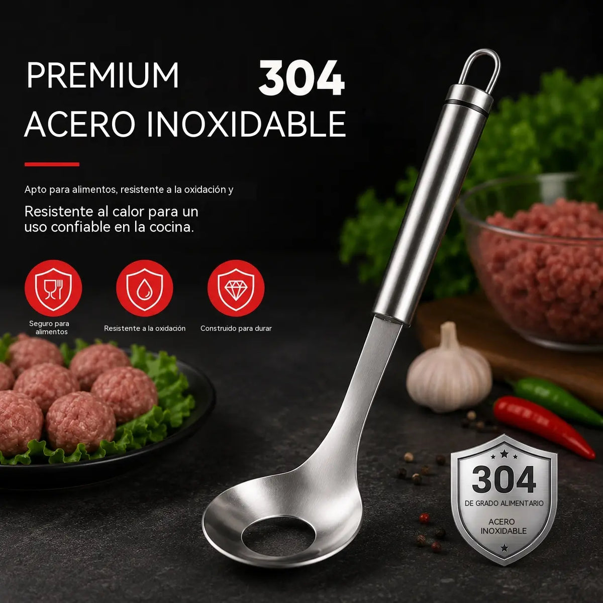 🍖 【3 piezas】Molde para albóndigas de acero inoxidable 304 – ideal para hacer albóndigas de carne y de pescado, perfecto para cocinar en casa 🥄