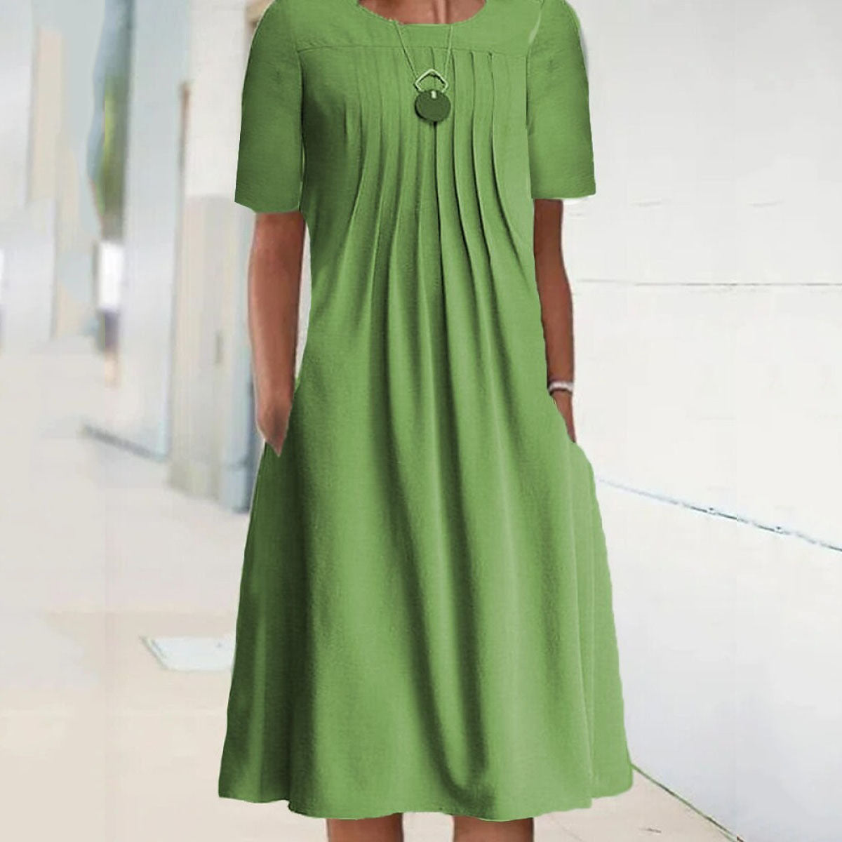 👗🌷【S-3XL】Nové letné ležérne jednofarebné šaty s okrúhlym výstrihom a krátkym rukávom z bavlny a ľanu z roku 2025