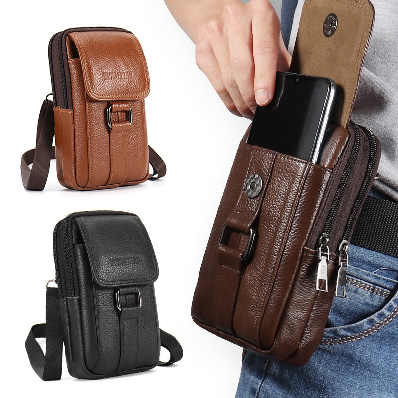 👍👍Riñonera de cuero genuino para hombre - 7.2 pulgadas