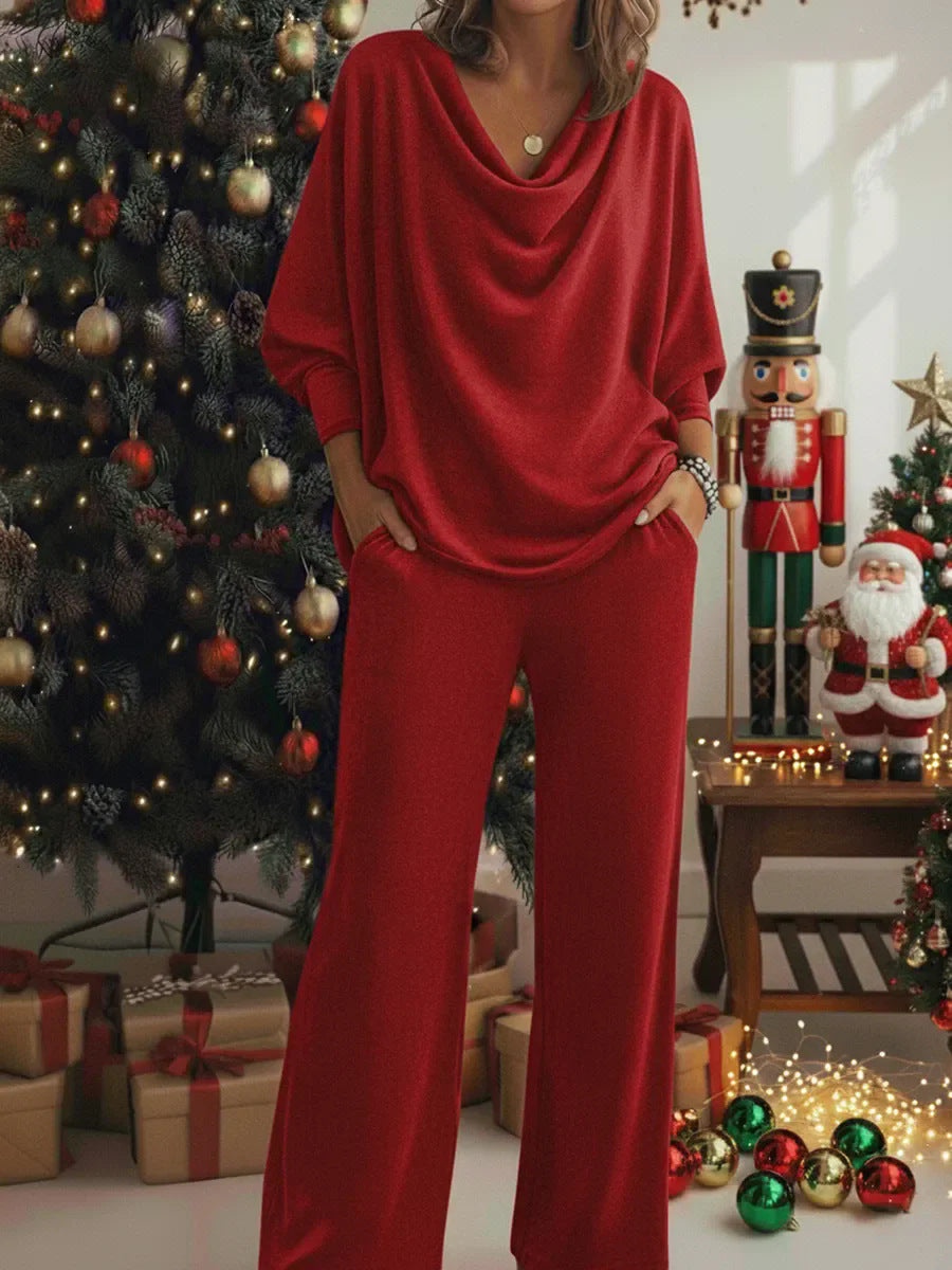 📢📢 ¡60% de descuento! 🎅 Conjunto de dos piezas: camiseta cómoda de terciopelo y pantalones con cintura elástica