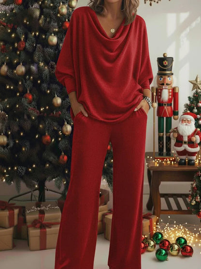 📢📢 ¡60% de descuento! 🎅 Conjunto de dos piezas: camiseta cómoda de terciopelo y pantalones con cintura elástica