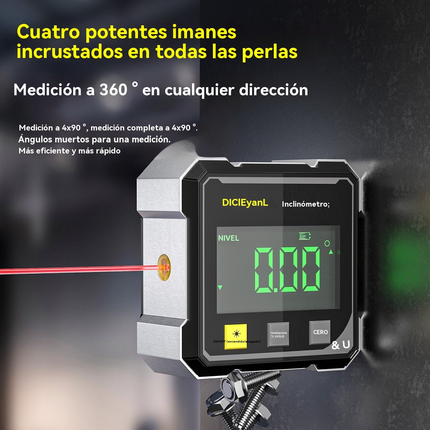 【📢📢¡El precio más bajo por tiempo limitado! 💥】Nivel láser electrónico magnético de cuatro lados y doble cara