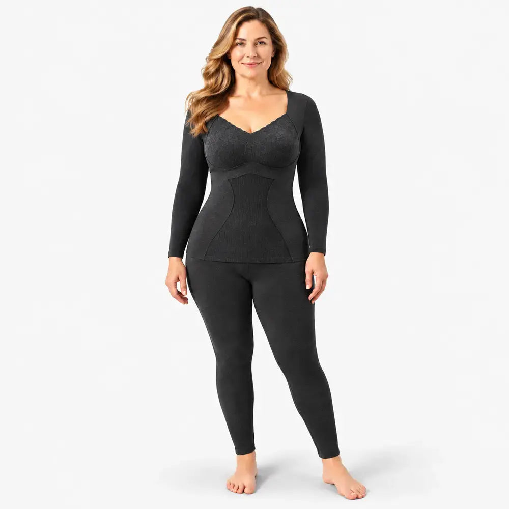 【M-XXL】Conjunto de ropa interior térmica para mujer – con aislamiento, grueso, incluye relleno, de calentamiento rápido; adecuado para otoño e invierno