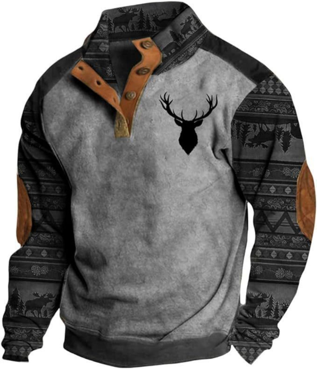 ⭐🔥【S-5XL】Camisa Henley retro para hombre con estampado digital 3D y corte holgado a la moda.