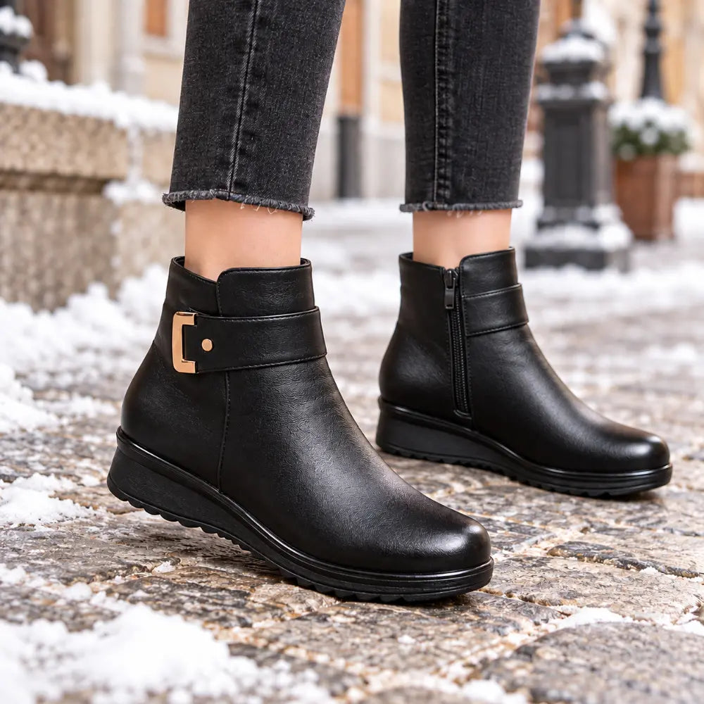 【Tallas 35-42】Botas de invierno para mujer (madres y personas mayores): con aislamiento térmico, suela plana, antideslizantes, cálidas, de cuero y estilo botín.