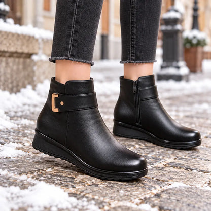 【Tallas 35-42】Botas de invierno para mujer (madres y personas mayores): con aislamiento térmico, suela plana, antideslizantes, cálidas, de cuero y estilo botín.
