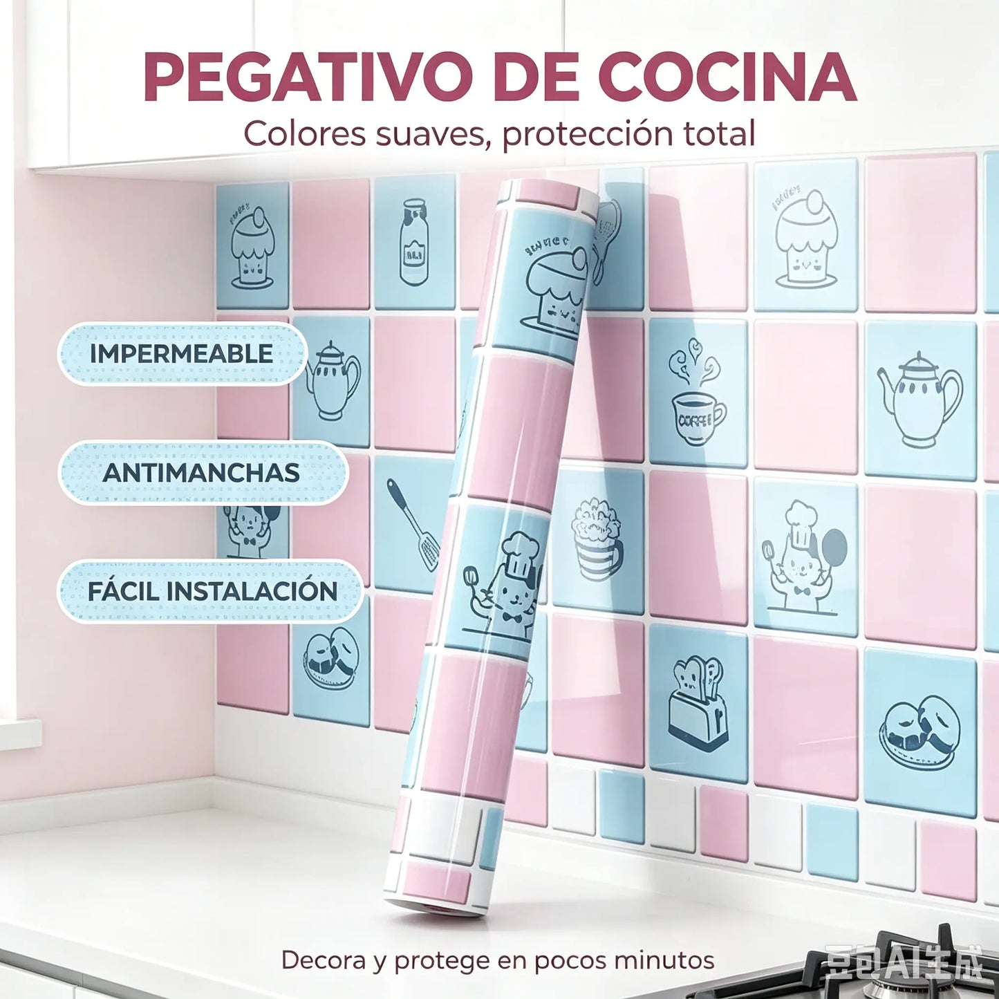 Pegatinas resistentes al aceite para la cocina, papel pintado autoadhesivo impermeable, protector para la encimera.