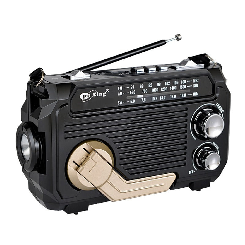 Radio de emergencia portátil con carga manual y luz LED