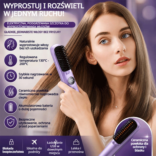 Bezprzewodowa szczotka do prostowania włosów z wyświetlaczem LED
