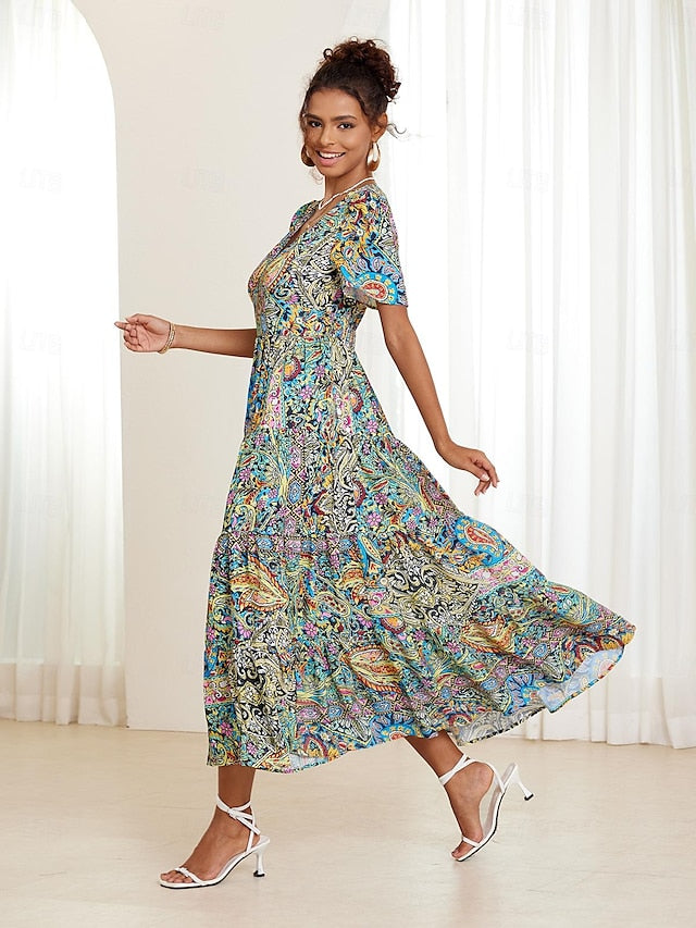 🌈【S-5XL】👗2024 nové sexi šaty s výstrihom do V, elegantná potlač