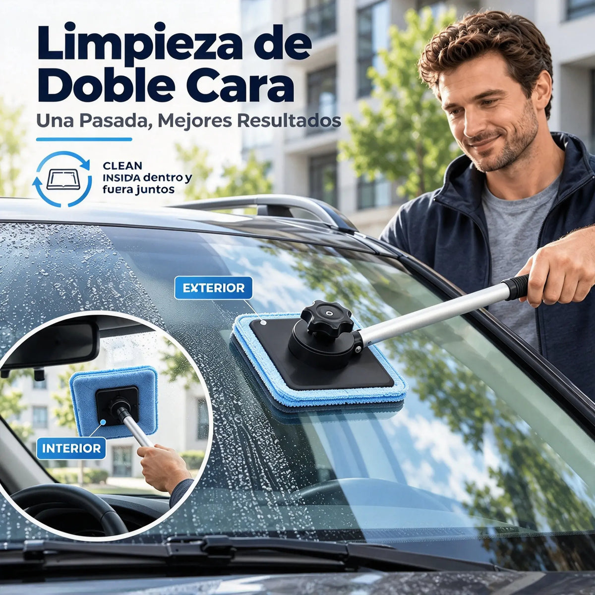🧲 Limpiador Magnético de Parabrisas de Doble Cara con Mango Extensible, Limpieza Simultánea Interior y Exterior, Sin Marcas Ni Rayas 🚗✨