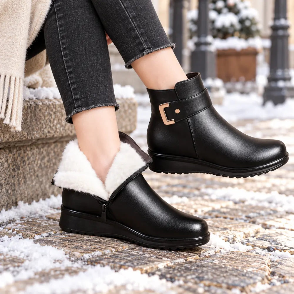 【Tallas 35-42】Botas de invierno para mujer (madres y personas mayores): con aislamiento térmico, suela plana, antideslizantes, cálidas, de cuero y estilo botín.