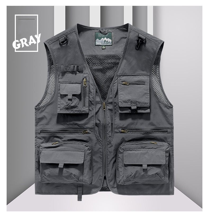 🔥🔥【L-5XL】Chaleco Casual de Malla para Hombre, Multibolsillos Secado Rápido para Pesca y Exterior