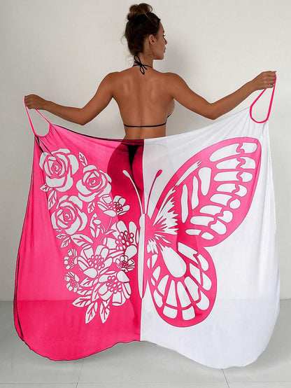 ✨【Nuevo producto con descuento】🦋🦋Nuevo traje de baño playero de gasa con estampado de mariposas para mujer 2025
