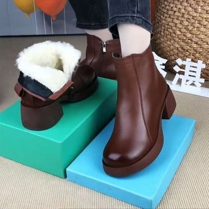 【35-40】Nové dámské zimní boty v retro stylu pro větší velikosti, boty z pravé kůže, teplé sametové boty