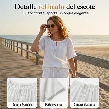 ⏳Oferta por tiempo limitado⏰ Conjunto de 2 piezas para mujer con top ajustable y pantalón – Corte relajado, cómodo y perfecto para estar en casa o para un look diario 🌸