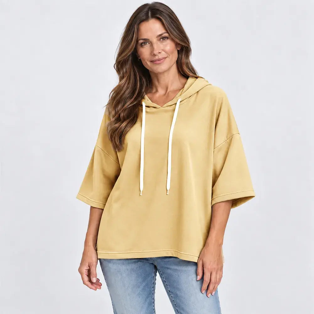 ✨【S-5XL】Nueva sudadera casual de mujer para otoño/invierno, color liso, con capucha y manga 3/4 (modelo 2026)