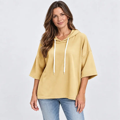 ✨【S-5XL】Nueva sudadera casual de mujer para otoño/invierno, color liso, con capucha y manga 3/4 (modelo 2026)