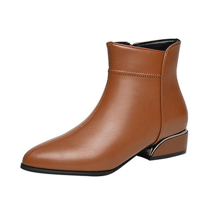 🔥Último día 50% de descuento - Botines de piel con tacón medio y cremallera lateral