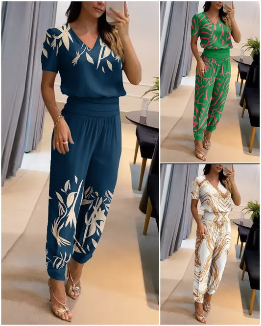 🌸[Novedad] Conjunto casual de verano estampado para mujer, top + pantalón, fresco y cómodo
