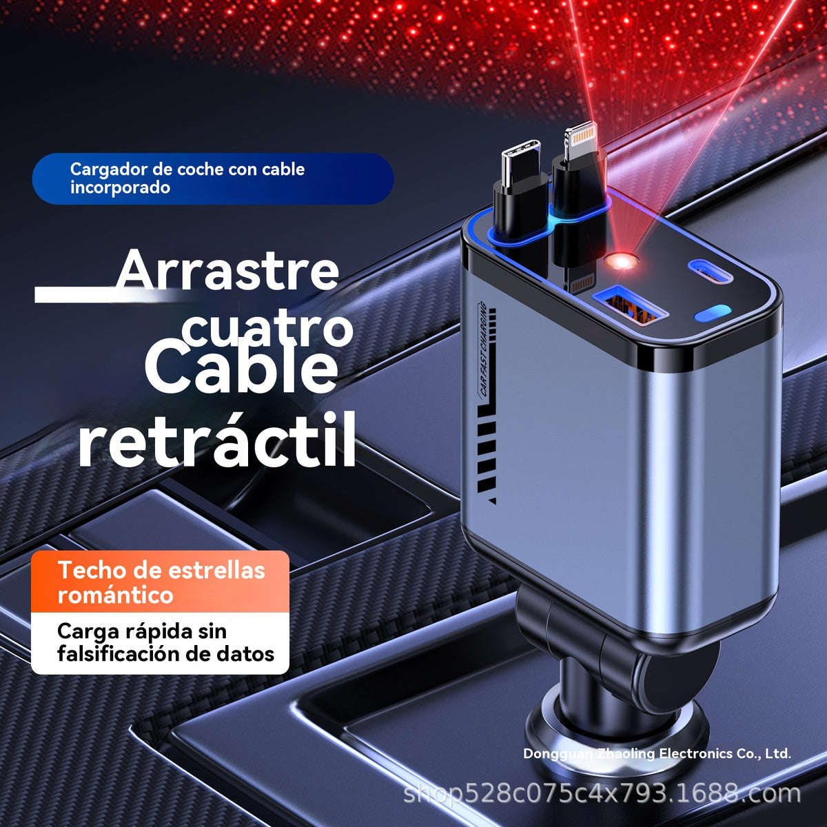 ⚡✨ Cargador de coche ultrarrápido: dos puertos USB-C retráctiles con luz ambiental Starlight y protección de seguridad inteligente 🚗💫
