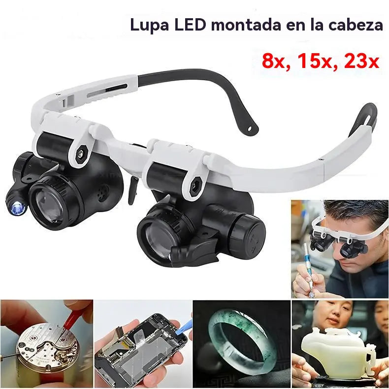 🔍 Lupa LED de diadema de alta magnificación: una lupa de precisión adecuada para reparaciones e inspecciones.
