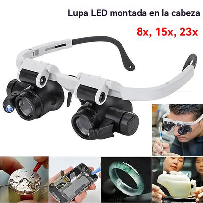 🔍 Lupa LED de diadema de alta magnificación: una lupa de precisión adecuada para reparaciones e inspecciones.