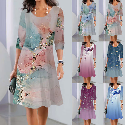 🌼👗【S-5XL】Nové jesenné midi šaty s okrúhlym výstrihom a dlhým rukávom 3713727