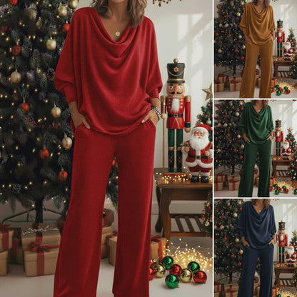 📢¡60% de descuento!🎅Conjunto de dos piezas de cómoda camiseta y pantalón de terciopelo con elástico en el cuello