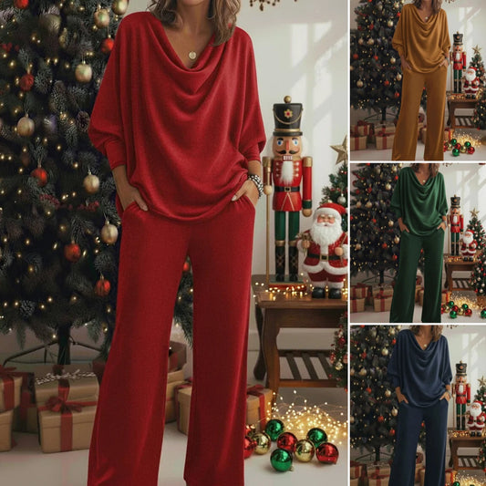 📢¡60% de descuento!🎅Conjunto de dos piezas de cómoda camiseta y pantalón de terciopelo con elástico en el cuello