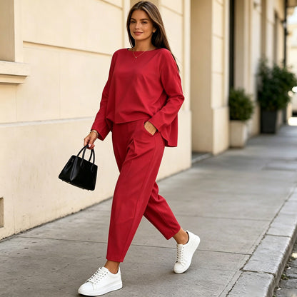 Conjunto casual y elegante a juego: Top de cuello redondo + pantalón