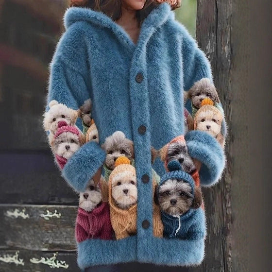 🔥🐾【descuento por tiempo limitado -50%】 Abrigo con capucha para mujer, elegante y adorable, con estampado de animales, ideal para otoño e invierno 🧥✨-E