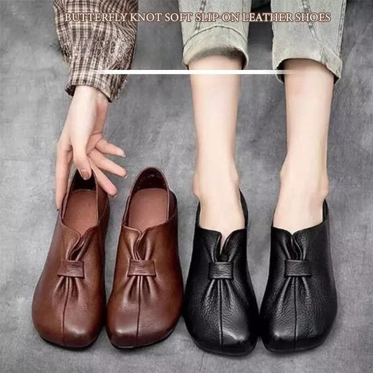 👡【35-42】2025 nuevos zapatos sin cordones de suela suave con lazo, piel de vaca de alta calidad, simples y exquisitos