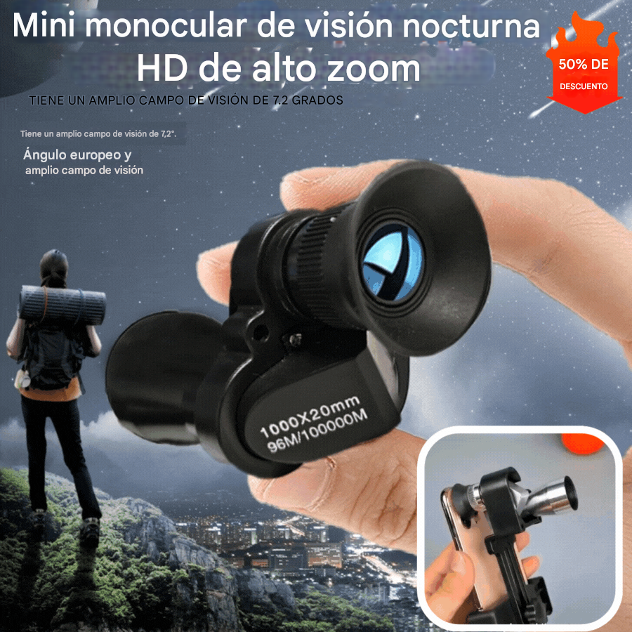 【Negro】📱Mini monocular de visión nocturna HD de alto zoom