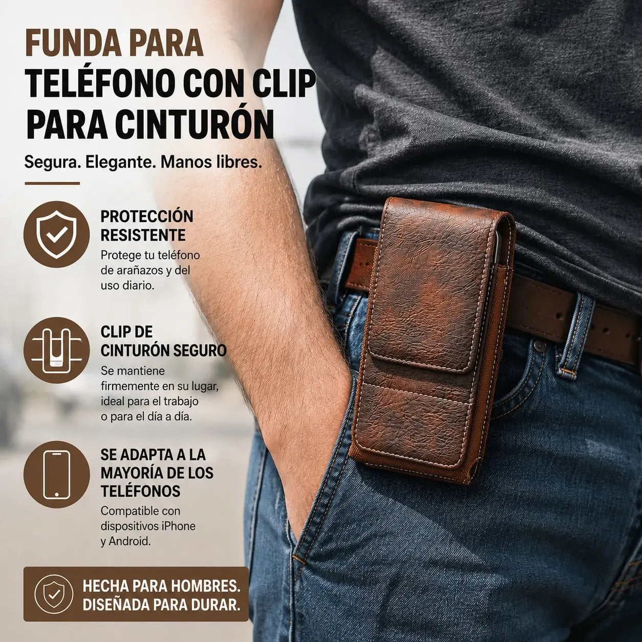 ⚡ Gran descuento | Funda de cuero para móvil con clip para cinturón, cierre magnético y ranura para tarjetas