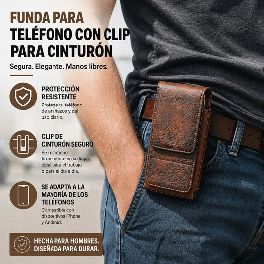 ⚡ Gran descuento | Funda de cuero para móvil con clip para cinturón, cierre magnético y ranura para tarjetas
