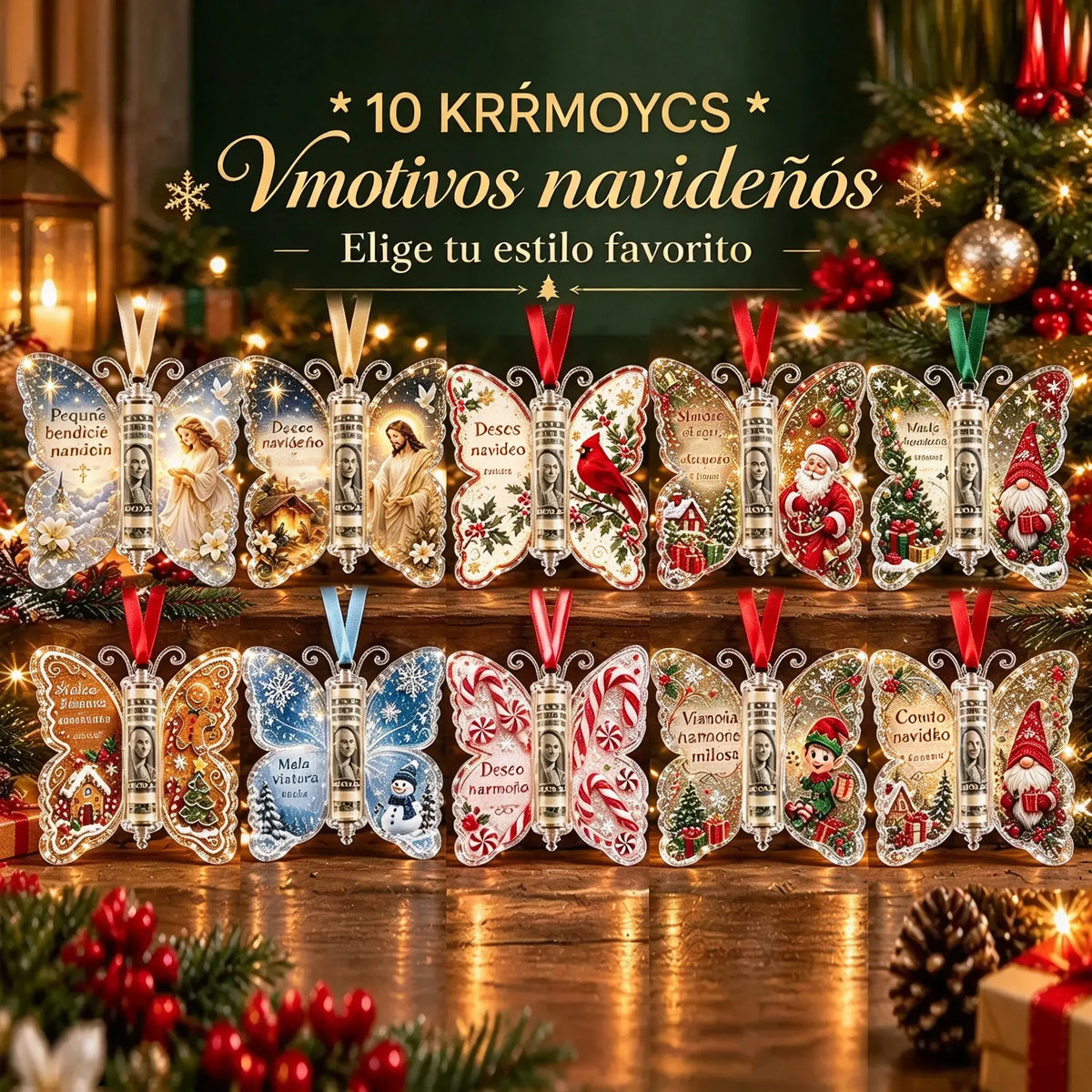 🎁 Set de 5 piezas, precio 30 EUR ✨💴🎄 Adorno navideño con forma de mariposa: ¡una forma ingeniosa de ocultar un regalo en efectivo!