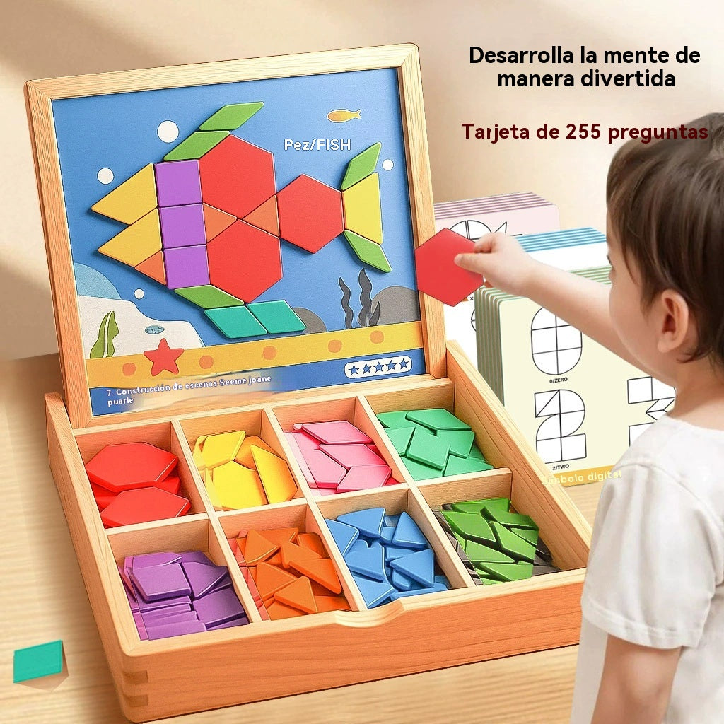 🌈🧩【75/150/225 piezas】🔥👶Juguete de rompecabezas tangram de madera magnético, entrenamiento cerebral y juguete educativo para niños, estimula el pensamiento