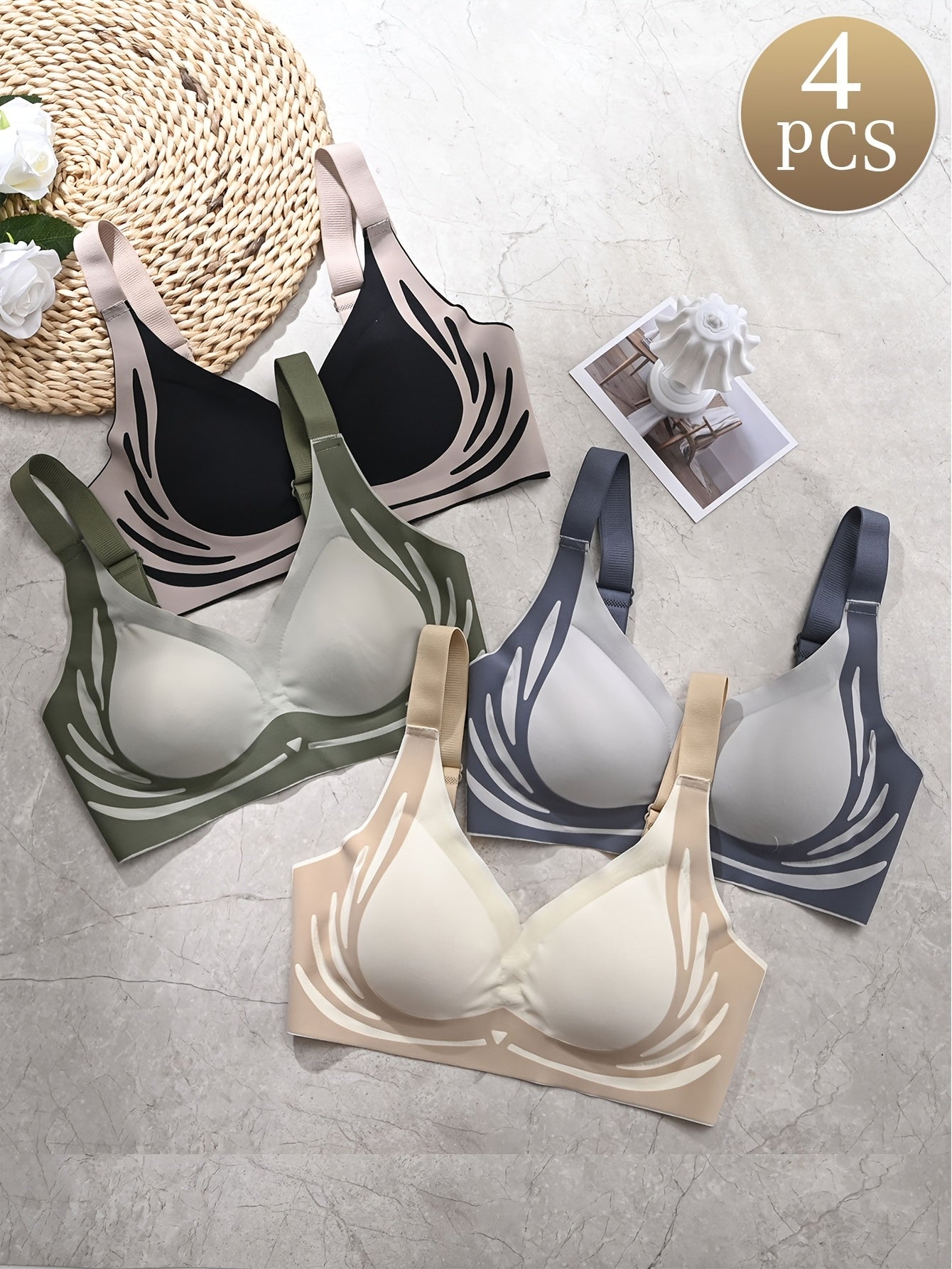 😍【4 balenie】Dámska jednodielna bezdrôtová podprsenka ❤️【40-85 kg】 4151776