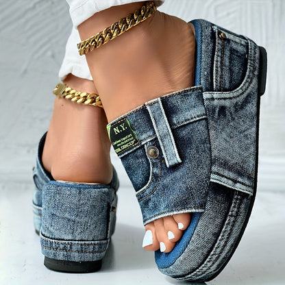 🔥Produse noi și de lux🔥【35-42】Sandale elegante cu platformă din denim 